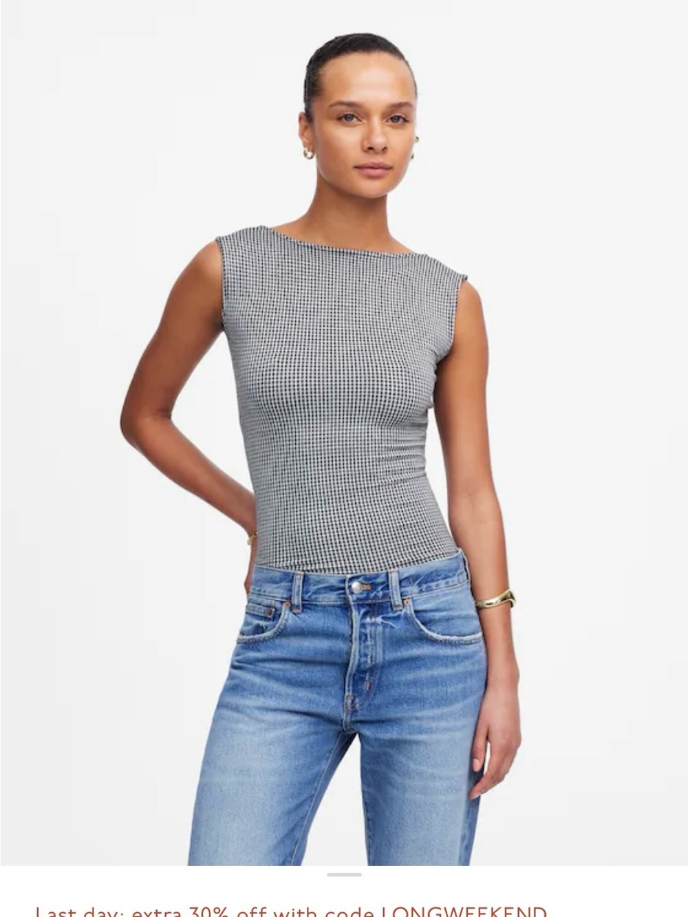 Madewell Low Back Tee in Jet Black Gingham – NWT – Size M